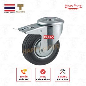 Bánh xe cao su đen càng lỗ xoay khóa kép 100mm. Happy Move