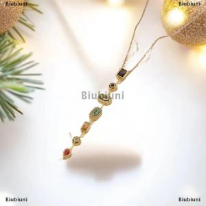 [COD] Biubiuni Phong Cách Retro Đầy Màu Sắc Zircon Tua Không Thường Xuyên Nối Dài Vòng Cổ Ánh Sáng Sang Trọng Mặt Dây Chuyền Xương đòn Chuỗi Đối Với Phụ Nữ Đồ Trang Sức