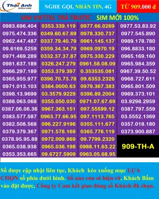 Sim đẹp Viettel Trả trước -Chọn số - Nghe gọi Nhắn Tin 4G Sim mới 100% Chưa Kích hoạt Chưa đứng tên ai và chưa làm bất cứ dịch vụ nào Sim gói cước Tomato và kèm theo nhiều gói 4G TRONG PHẦN MÔ TẢ
