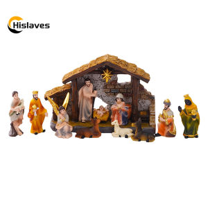 Hislaves Nativity Scene Set Stable Resin Christmas Manger Figurines for Home Decor Holiday Tabletop Display Gifts