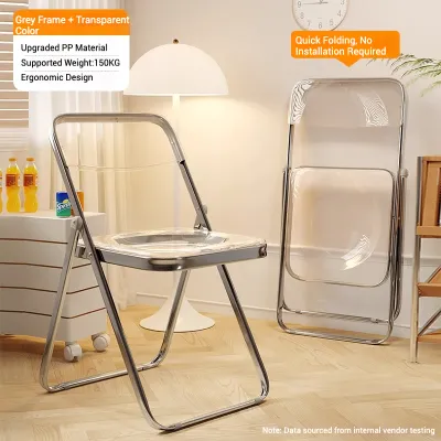 Foldable Chair With Backrest Chairs Transparent Study Plastic Folding Dining Office Chair SG Instock