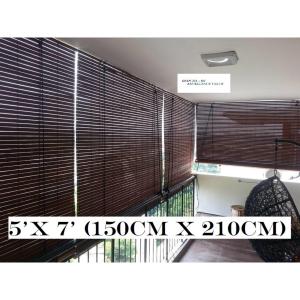 QIAN JIA-QJ Wooden Blinds Outdoor Bidai Kayu Meranti 5(W) x 7(H) (Walnut)  户外木帘