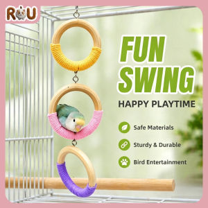 Parrot Swing Toy Hanging Ring Climbing Frame Wooden Colorful Bell Chew Cage Play Stand Perch