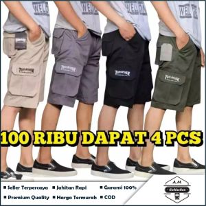 HARGA GROSIR 100RB DPT 4 Celana Cargo Pendek Pria Dewasa  // Bahan adem nyaman dipakai