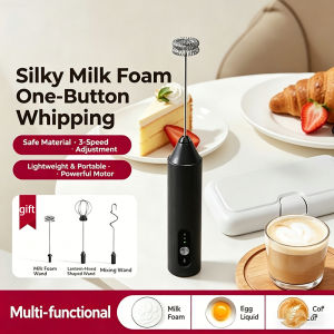 ZOLELE  Milk Frother USB Rechargeable 3-Speed Handheld Foam Maker with 3 Interchangeable Whisk Heads Coffee Egg Beater