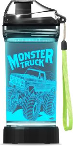 Lightzz Kids Water Bottle with 3D Glowing Monster Truck LED Light - 14 OZ Tritan BPA Free - Creative Ideal Travel Cup Car Race Gift for School Kid Boy Child Holiday Camping Picnic