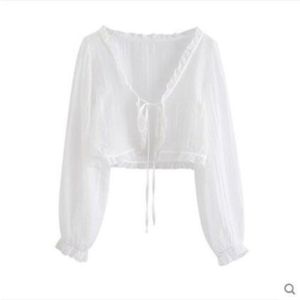 SQMETR Lace Bow Sun Protection Coat Sun Protection Ruffle Cardigan Thin Blusa Women