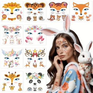 Unicorn Face Tattoo Stickers Waterproof Temporary Fake Tattoos for Makeup Party Stage Show Cute Cartoon Animal Body Art Design