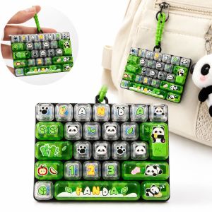DOOUR Phim hoạt hình Đồ chơi bóp bàn phím cơ In hình gấu trúc 26 Phím Móc khóa giảm căng thẳng bàn phím Sáng tạo Màu xanh lá cây Móc khóa bàn phím Dành cho người lớn thanh thiếu niên trẻ em