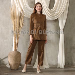 Blazer Wanita Baju Kerja Kantor Seragam PDH PNS Pemda Dinas Guru ASN Wanita Setelan Rok Span Celana Panjang Kode 6607 Warna Pemda Aceh Khaki Tua Gelap Coklat Tua Gelap