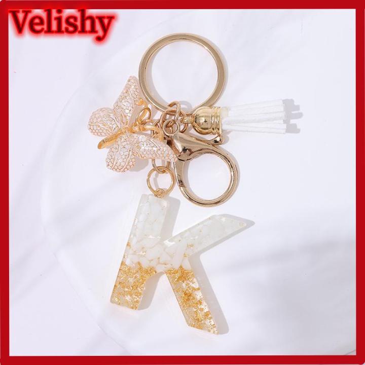 Velishy A To Z Letter Keychain 26 Initials Alphabet Butterfly White ...