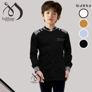 baju koko anak lengan panjang kombinasi batik lengan manset berkancing kombinasi 2 warna motif yudistira saku paspol