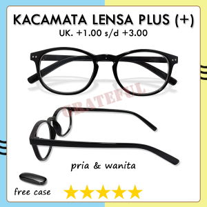 Kacamata Plus +1.00 +1.25 +1.50 +1.75 +2.00 +2.25 +2.50 +2.75 +3.00 Untuk PRIA WANITA Rabun Dekat Frame Oval Warna Hitam Kilap Lensa Bening - FREE HARDCASE