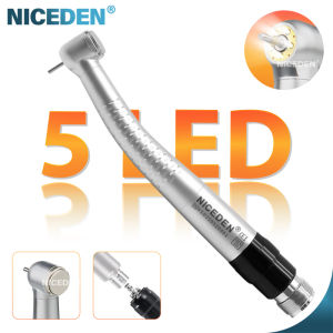 NICEDEN Dental High Speed Hand-piece Shadowless 5 Led Lamp 5 Water Spray Push Button Ceramic Bearing With E-generator Quick Coupler