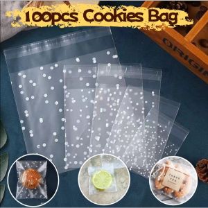 100PCS Cookie Packaging Bags Transparent Matte Dots Self-adhesive Bags Baking Packaging Bags