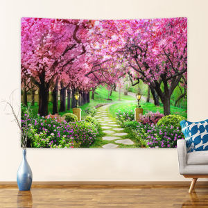 ยุโรปพระธรรมชาติทิวทัศน์พรมกุหลาบโรแมนติกฤดูใบไม้ผลิดอกไม้แขวนผ้าตกแต่งหอพักภาพพื้นหลังผ้าติดผนัง