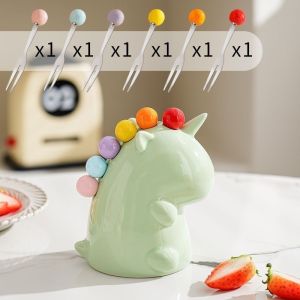 Bộ Dĩa Trái Cây Hình Kỳ Lân Xinh Xắn Bộ Dĩa Cute Set 6 Nĩa inox 304 Cứng Cáp Kèm