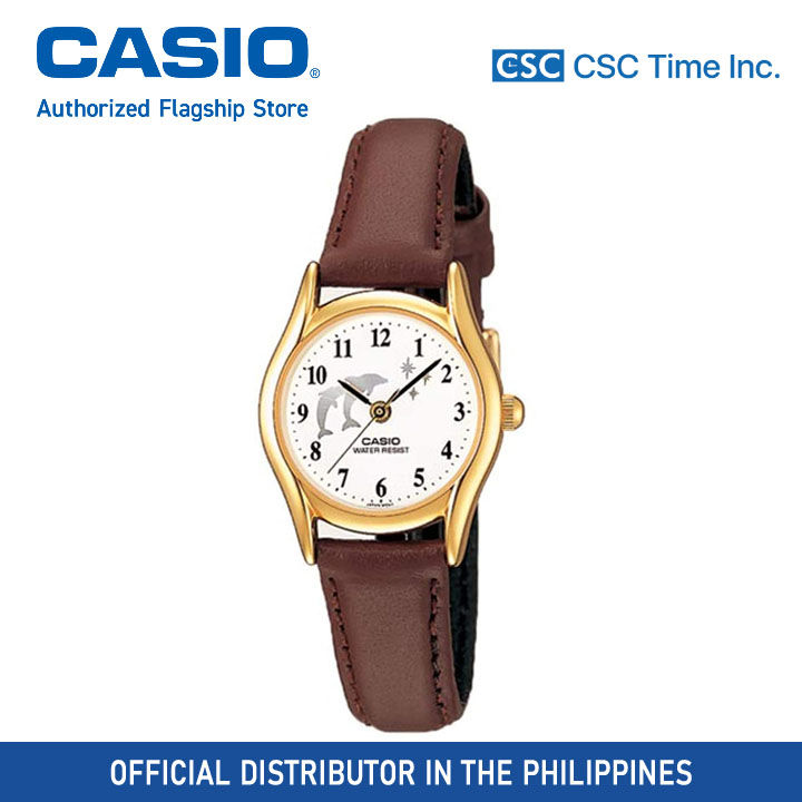 Casio LTP 1094Q 7B9RDF Brown Leather Strap Dolphin Watch for