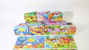 [SG Seller]Multicartoon Wooden Kid Jigsaw Puzzle with Metal Tin  Portable Storage Educational in Training Toy Gift