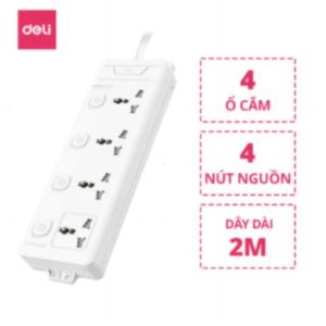 Ổ Cắm Điện Đa Năng Deli Ổ Cắm Vuông Dẹt USB TypeC Sạc Nhanh PD20W Cầu Chì Tự Ngắt Khi Quá Tải Công Suất 2500W An Toàn