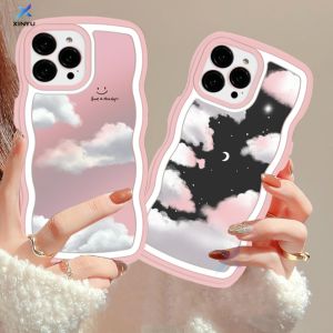(Lokal Ready) Xinyu Casing hp iPhone 14 iPhone 14 Pro Max iPhone 11 iPhone13 Pro Max 11 Pro Max iPhone 12 XR XS MAX iPhone 6 6S 7 8 Plus SE 2020 Hari Painting Minyak dan Awan Malam Bintang Bulan Wave Edge TPU Dua Kasus Softcase