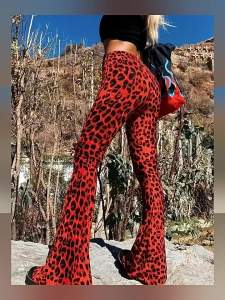 Casual Pants In Stock Leopard Print High Waist Yoga Pants Casual Flared Pants European and American Womens Fashion