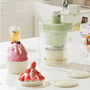 FRZ59 Manual Small Shaved Ice Machine Green Removable Ice Crusher Durable Hand Crank Snow Cone Maker For Home Outdoor Camping