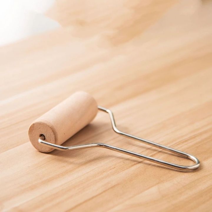 CALIBA Wood Pottery Pushing Roller Small Size Stainless Steel Handle Wooden Roller Rolling Pin