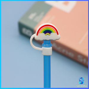 Serenity  จุกปิดปลายแก้วน้ํา แบบซิลิโคน ลายการ์ตูน ใช้ซ้ําได้ Straw dust cover