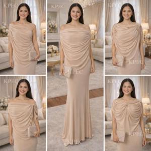 Elegant Red Chiffon One-Shoulder Maxi Dress with Draped Back for WomeN JJ