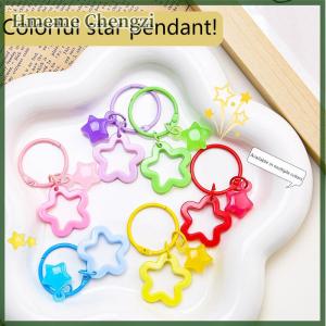 Hmeme Metal Open Ring Keyrings Colorful Resin Five-pointed Star Bell Pendant Keychain For Women Girl Car Hanging Trinket Key Holder