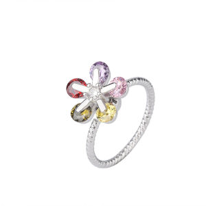 Kemstone Silver Plated Coloful Crystal Flower Rotatable Rings for Women