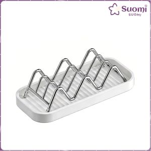 Suomi Soap Holder Organizer Stainless Steel W Shaped Soap Rack with Drain Tray For Bathroom & Kitchen 1Pc