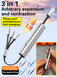 Telescopic 3 In 1 Fast Charging Cable Type C / Lightning iPhone/ Micro USB Cable