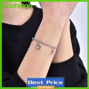 bashijian 2PCS Stainless Steel Non-fading Hip-hop Hand Chain Love Magnet Sun Moon Bracelet For Couple Girlfriend Simple Hand Jewelry