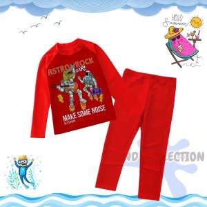 Baju Renang Anak Laki-laki/Baju Renang Lengan Panjang/Baju Renang Karakter kombi Merah 1-8TH