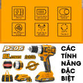 Máy khoan búa dùng pin không chổi than INGCO 20V hai tốc độ kèm pin sạc và phụ kiện máy khoan pin cầm tay điều chỉnh 2 tốc độ - khoan búa. 