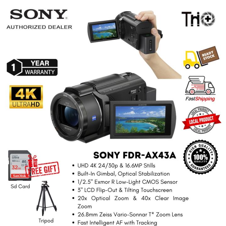 Sony FDR-AX43A 20x Optical Zoom UHD 4K Handycam Camcorder Year  Warranty