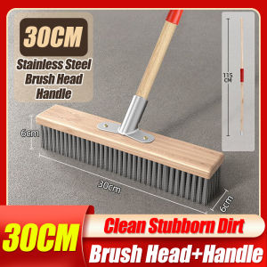 Stainless Steel Wire Brush Floor Brush 30/50cm Brush Head Long Wood Handle Moss Cleaning Brush Cement Tile Floor Brush For Courtyard Pool Bathroom Kitchen