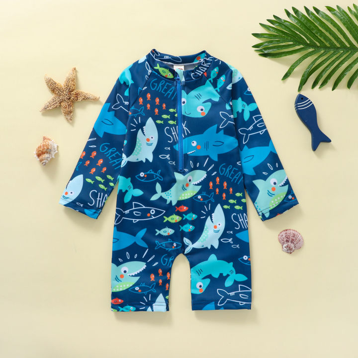 nikit New 3 Style Baby Boy Swimsuit Tree/Shark Print Long Sleeve Round