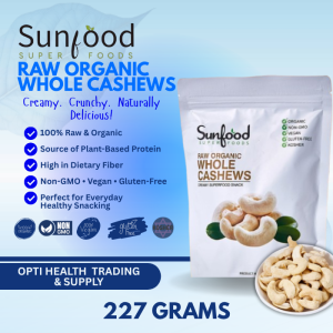 Sunfood Superfoods Organic Whole Cashews 227grams - Unsalted Non-GMO Vegan Gluten-Free Healthy Nuts