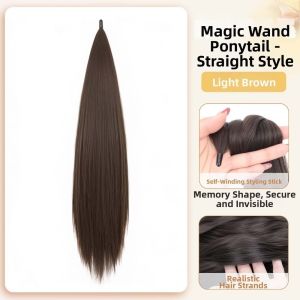 LEKGAVD Synthetic Long Curly Ponytail Extensions Flexible Wrap Around 28Inch Wave Ponytail Wig Hair Accessories Layered Pony Tail Hairpieces for Women