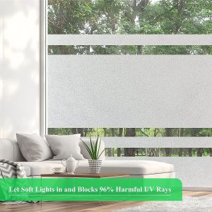 (45cm*200cm) GS Window Privacy Film – Removable Frosted Glass Sticker Non-Adhesive Static Cling Matte White Opaque & Heat Control for Bathroom Home Office & Living Room