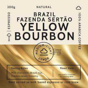 Cumulo Coffee - Brazil Fazenda Sertão Natural - Yellow Bourbon (Specialty Coffee Roasters) Espresso / Cold Brew / Aeropress Coffee - Milk chocolate Brazil Nut Golden Raisin Creamy - Latte / Cappuccino