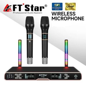 Megapro FT STAR Newest Professional wireless microphone with charging functionbluetooth and led ambient light Dual Channel Professional Wireless System For Karaoke/FT-90U