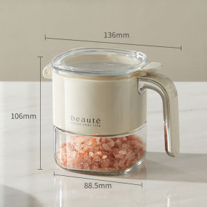 JustLiving 1Pc Kitchen Spice Jar Seasoning Containers with Handles and Lids Glass Seasoning Pot with Spoon Condiment Cruet Bottle Monosodium Glutamate Pot Empty Condiment Storage Containers