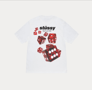 แขนสั้น Stussy เสื้อยืด พิมพ์ลูกเต๋า ของแท้ 100% จากเสื้อผ้าผู้ชายและผู้หญิง