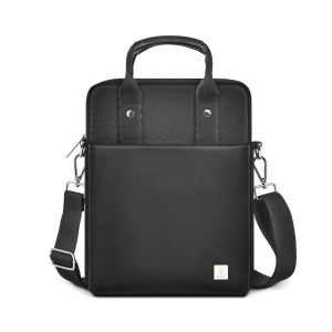 WIWU Vertical Laptop Shoulder Bag Compatible with Pro 14 M3/M2/M1 Air/Pro 13.3 with Front Raised Pockets&Fix Handle&Belt Black