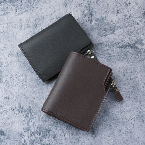 Leather Man Short Wallet Two-fold Zipper Card Bag Large Capacity Business Man Money Bag