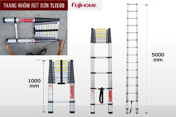 Thang nhôm rút đơn 5 mét gấp gọn nhập khẩu FUJIHOME TLI500, thang rút ...